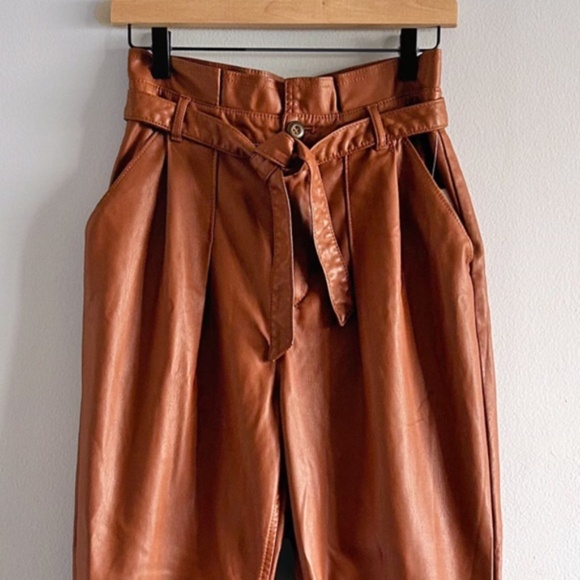 Free People “Nightfall” Vegan Faux Leather Pants | Cognac Tan | Size 4 | NWT - Picture 6 of 14